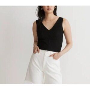 Madewell V-Neck Sleeveless Crop Top preppy crinkle‎ 90s blk sz XS